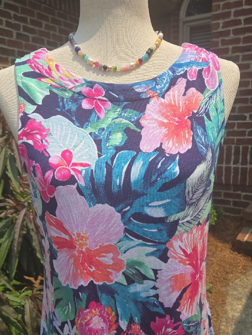 Tommy Bahama Tropical Floral Sleeveless A-Line Dress - Navy Background - Picture 8 of 10